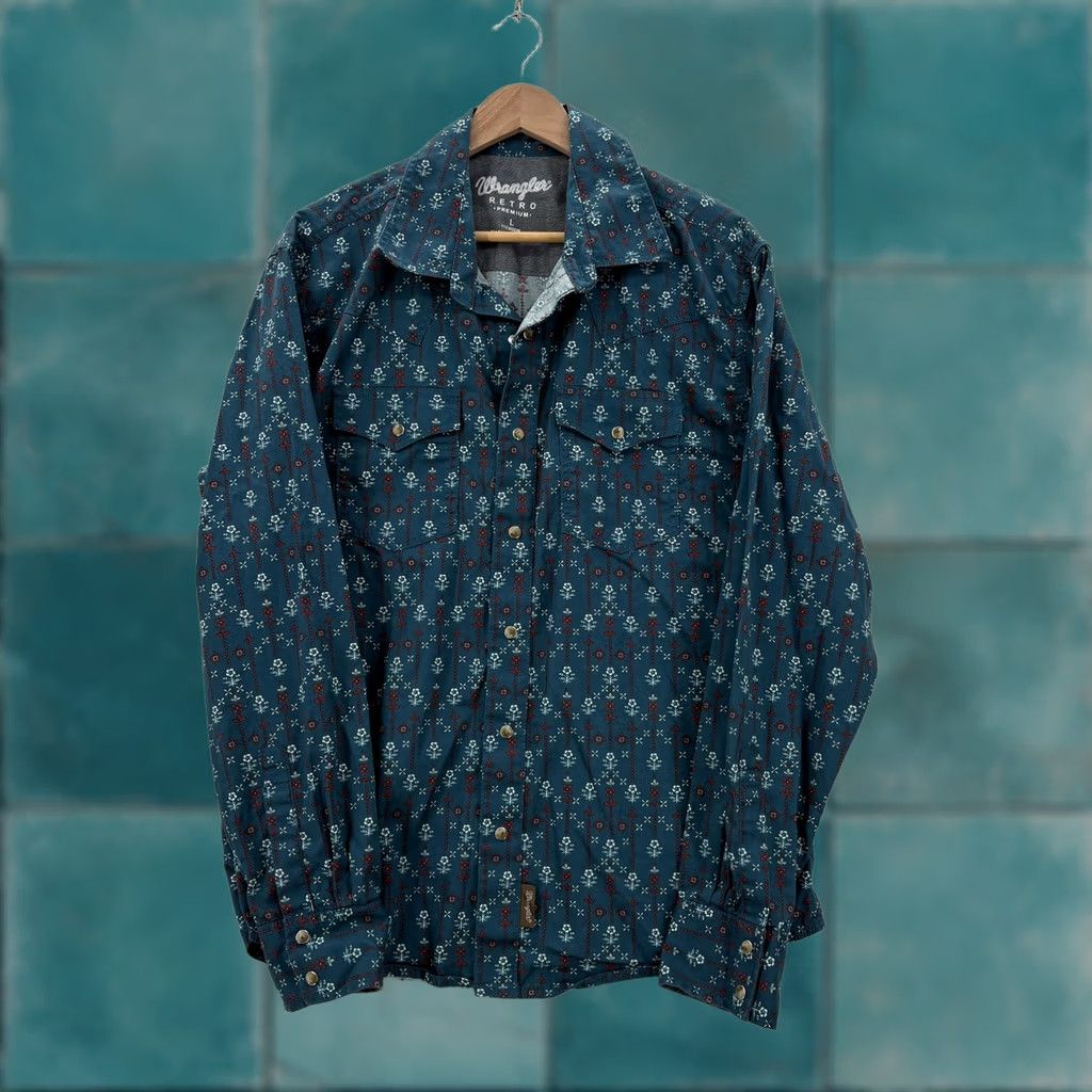 Wrangler Wrangler Retro Shirt Mens Large Blue Floral Long Sleeve Snap Up Western Cowboy Size US L / EU 52-54 / 3 - 1 Thumbnail