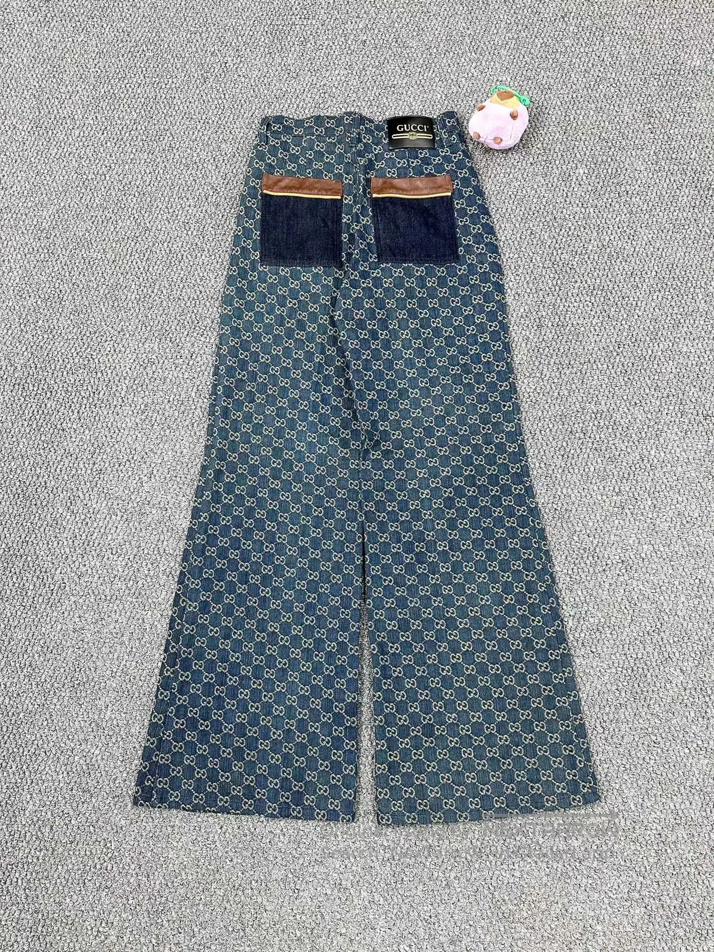 Gucci Guicci Dark Blue Double G Full Print Leather Patch Logo Je Size US 26 / EU 42 - 2 Thumbnail