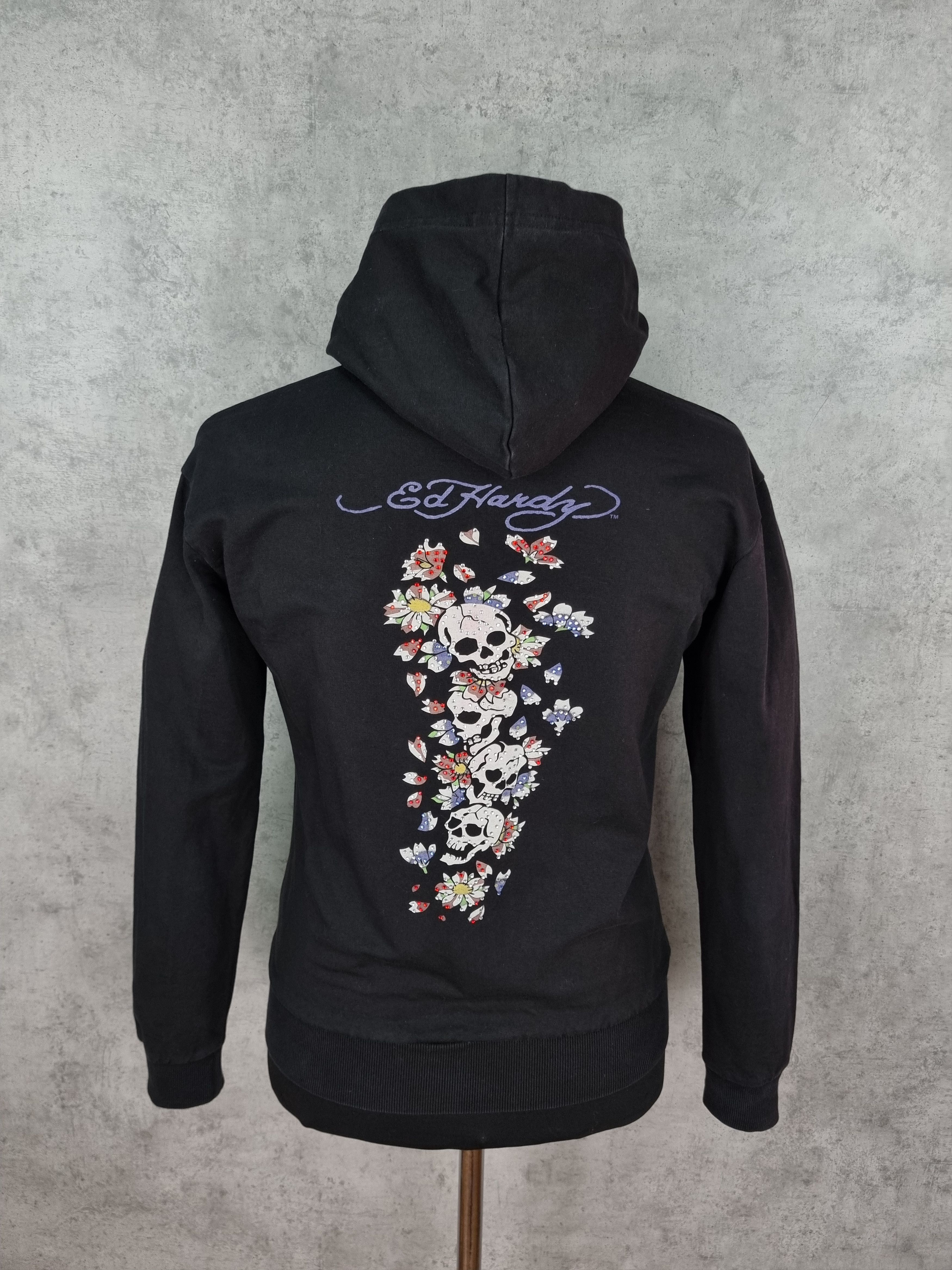 Christian Audigier × Ed Hardy Ed Hardy Skull Flowers Tattoo Art Faded Zip Up Hoodie Size M / US 6-8 / IT 42-44 - 5 Thumbnail