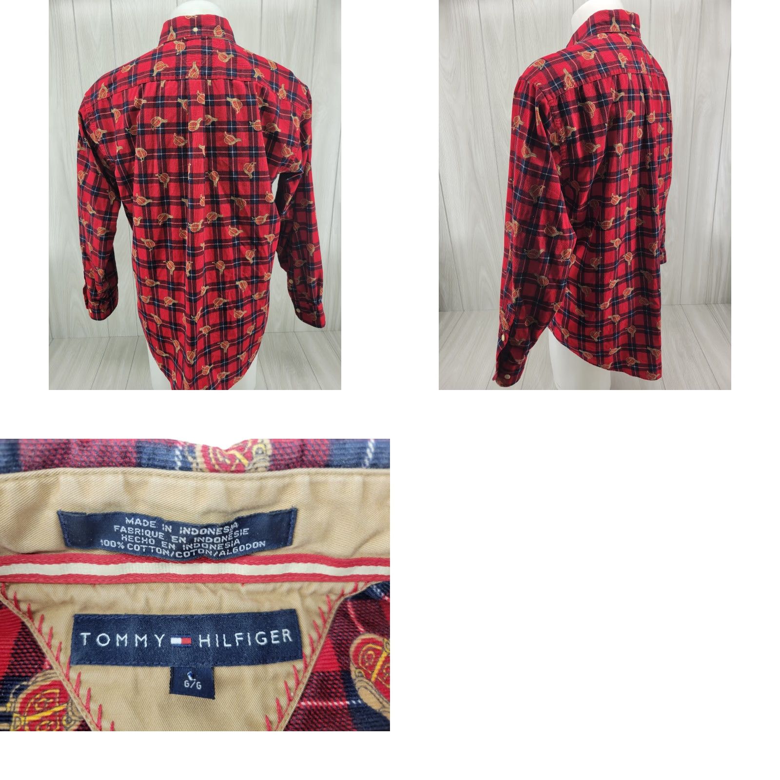 Tommy Hilfiger VINTAGE Tommy Hilfiger All Over Print Saddle Horse Long Sleeve Button-Up Mens Large Red Shirt Size US L / EU 52-54 / 3 - 8 Thumbnail