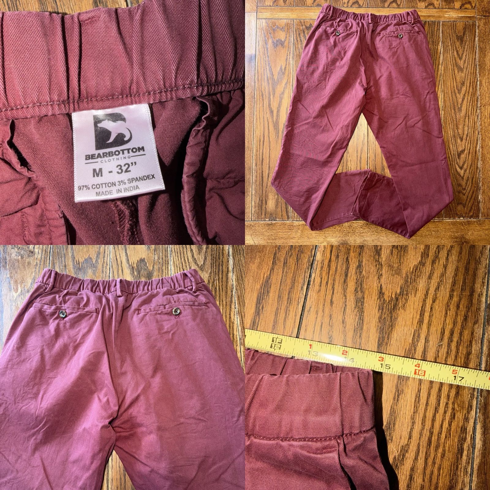 Vintage Bear Bottom Stretch Chino Pants Lot Of 2 Mens Medium 32 Green Red Tapered Size US 31 - 11 Thumbnail
