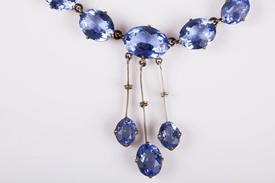 Designer Art Deco Brass and Blue Paste Drop Necklace Size ONE SIZE - 3 Thumbnail