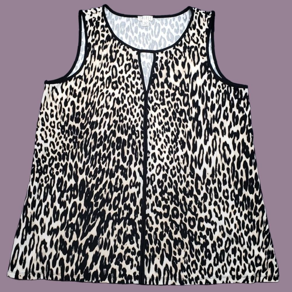 Vintage Spense Tank Top Womens L White Black Leopard Print Boat Neck Sleeveless Pullover Size L / US 10 / IT 46 - 1 Thumbnail