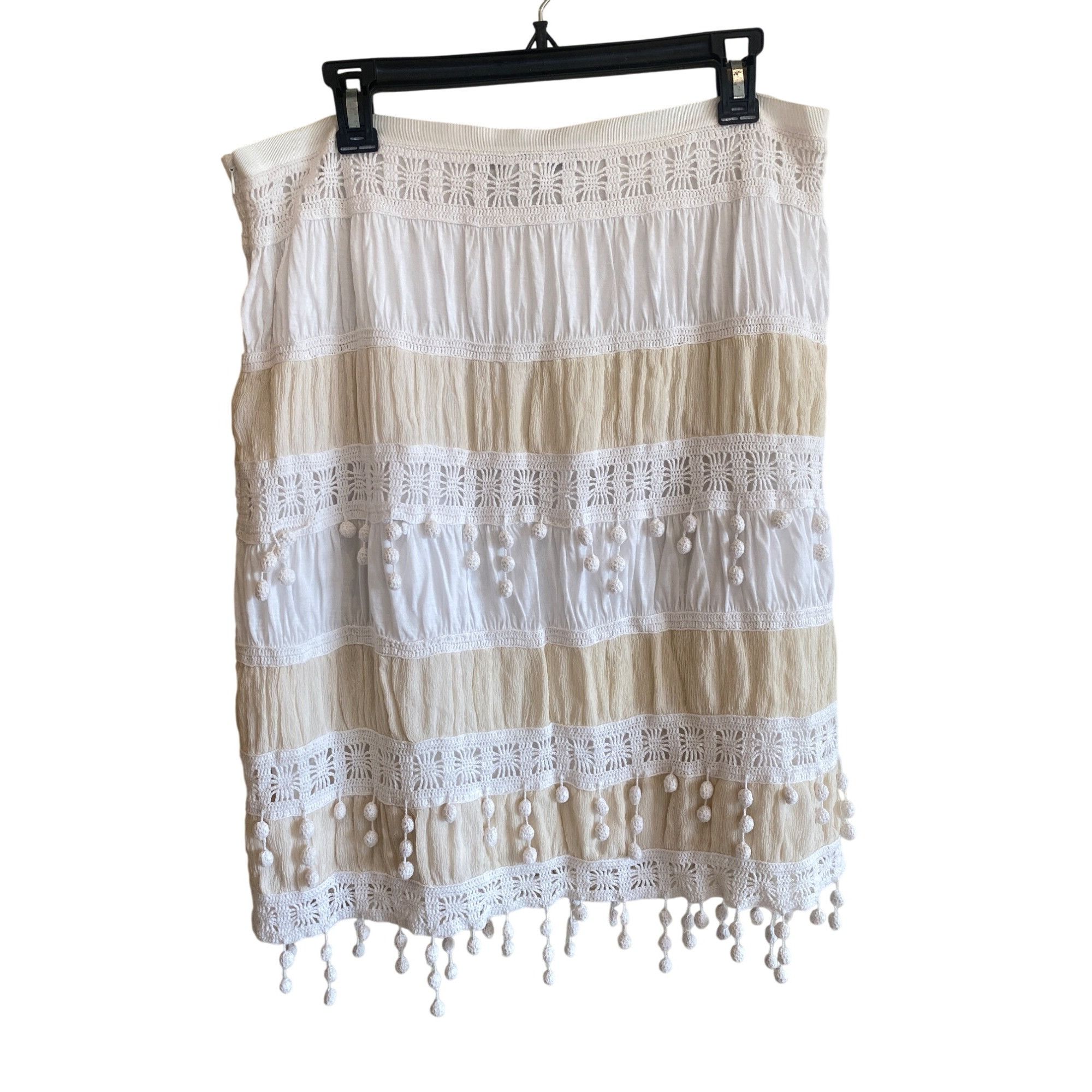 Trina Turk Trina Turk Skirt w/ Pom Poms Women's 12 Ivory Beige Cotton Size 34" / US 12 / IT 48 - 11 Thumbnail