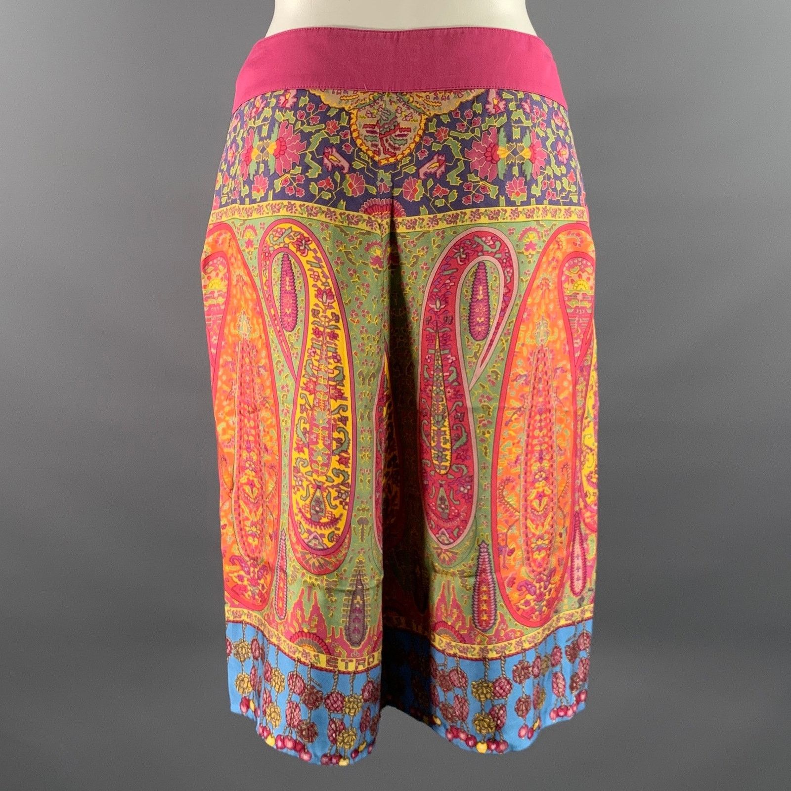 Etro ETRO Size 6 Pink Blue Silk Cotton Paisley Knee-Length Skirt Size 28" / US 6 / IT 42 - 2 Thumbnail