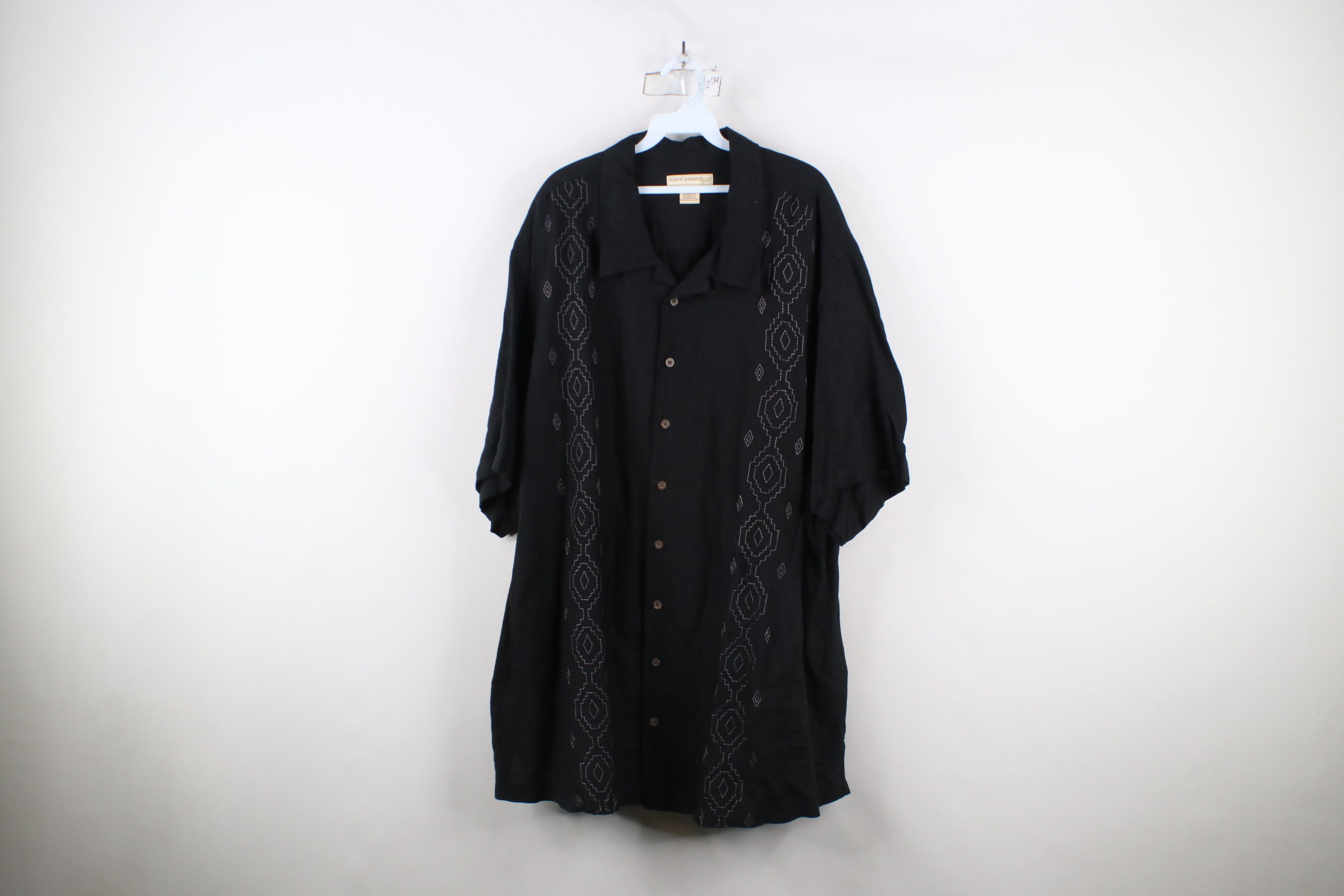Vintage Vintage Streetwear Looped Collar Linen Button Shirt Black Size US XXL / EU 58 / 5 - 1 Thumbnail