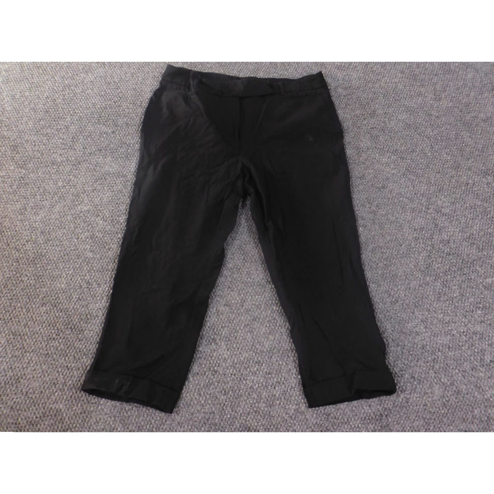 White House Black Market White House Black Market Pants 12 Black Slim Cropped Womens Cuffed Stretch Cotton Size 24" / US 00 / IT 34 - 3 Thumbnail
