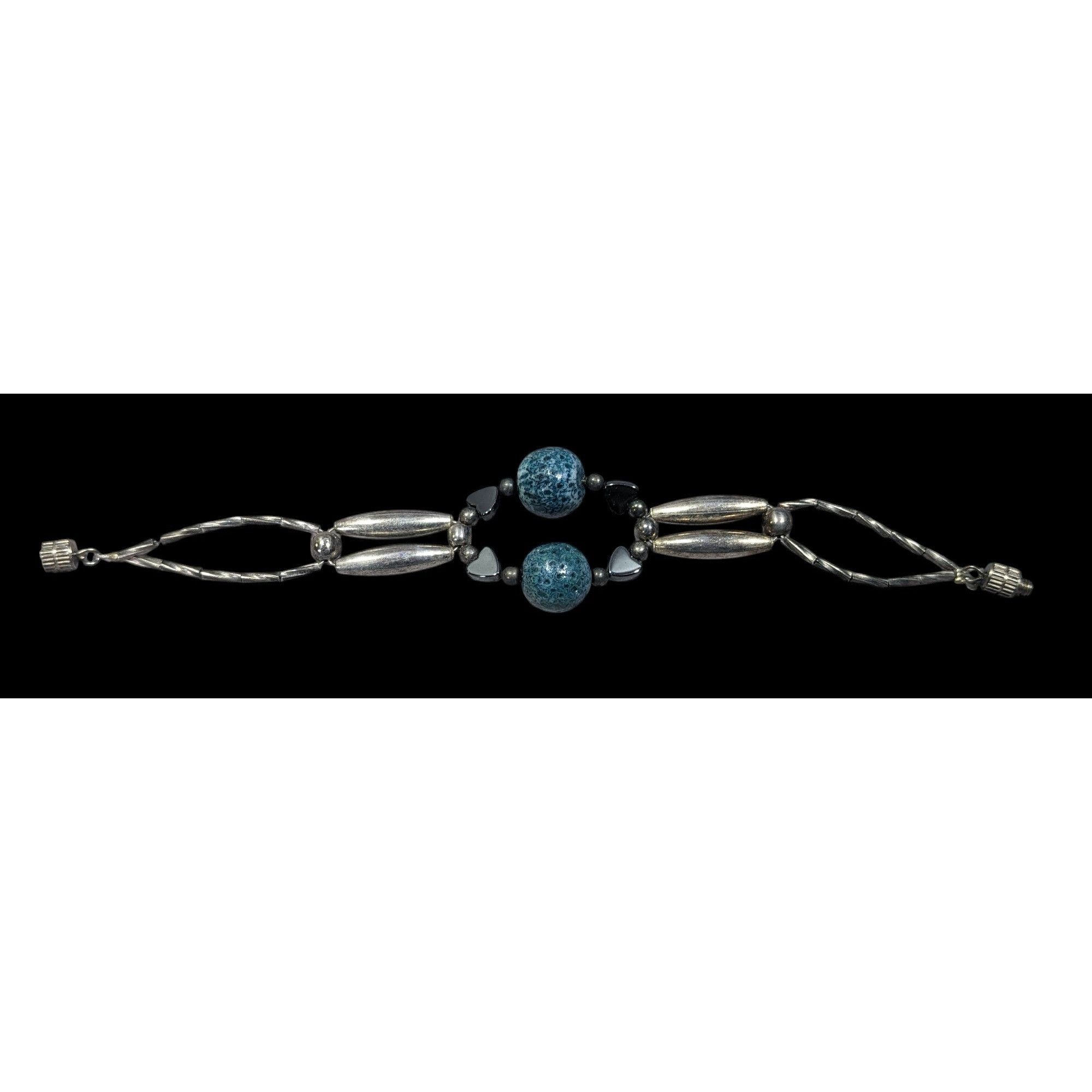 Other Casual Retro Blue And Silver Tone Beaded Bracelet With Hemat Size ONE SIZE - 3 Thumbnail
