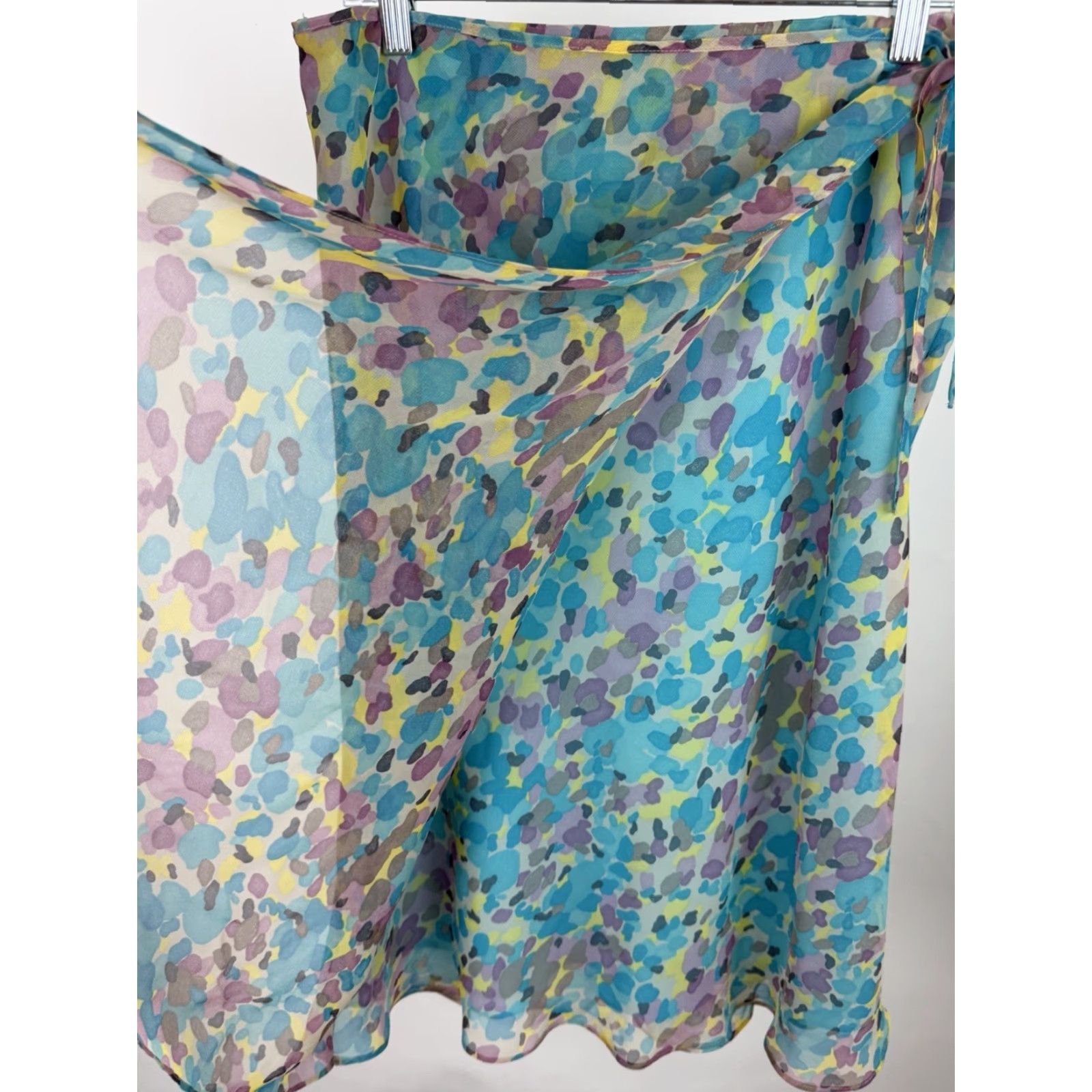 Vintage VINTAGE Y2K Midi Skirt Womens Large Blue Geometric Chiffon Wrap Style Elastic Waist Pull-on 90s Retro Size 36" / US 14 / IT 50 - 2 Thumbnail