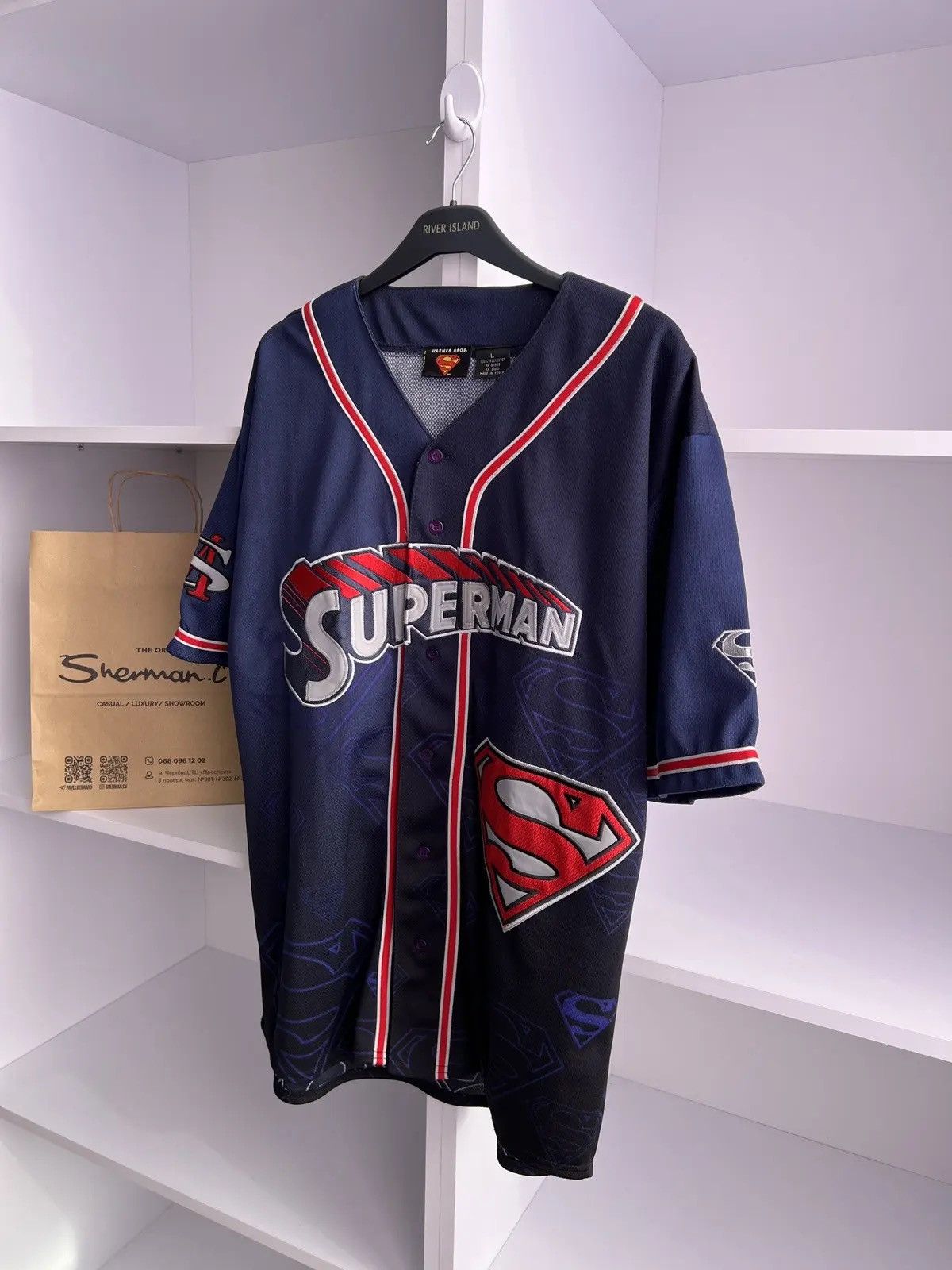 DC Comics × Vintage Vintage Superman Embroidered Warner Bros Jersey Size US L / EU 52-54 / 3 - 4 Thumbnail