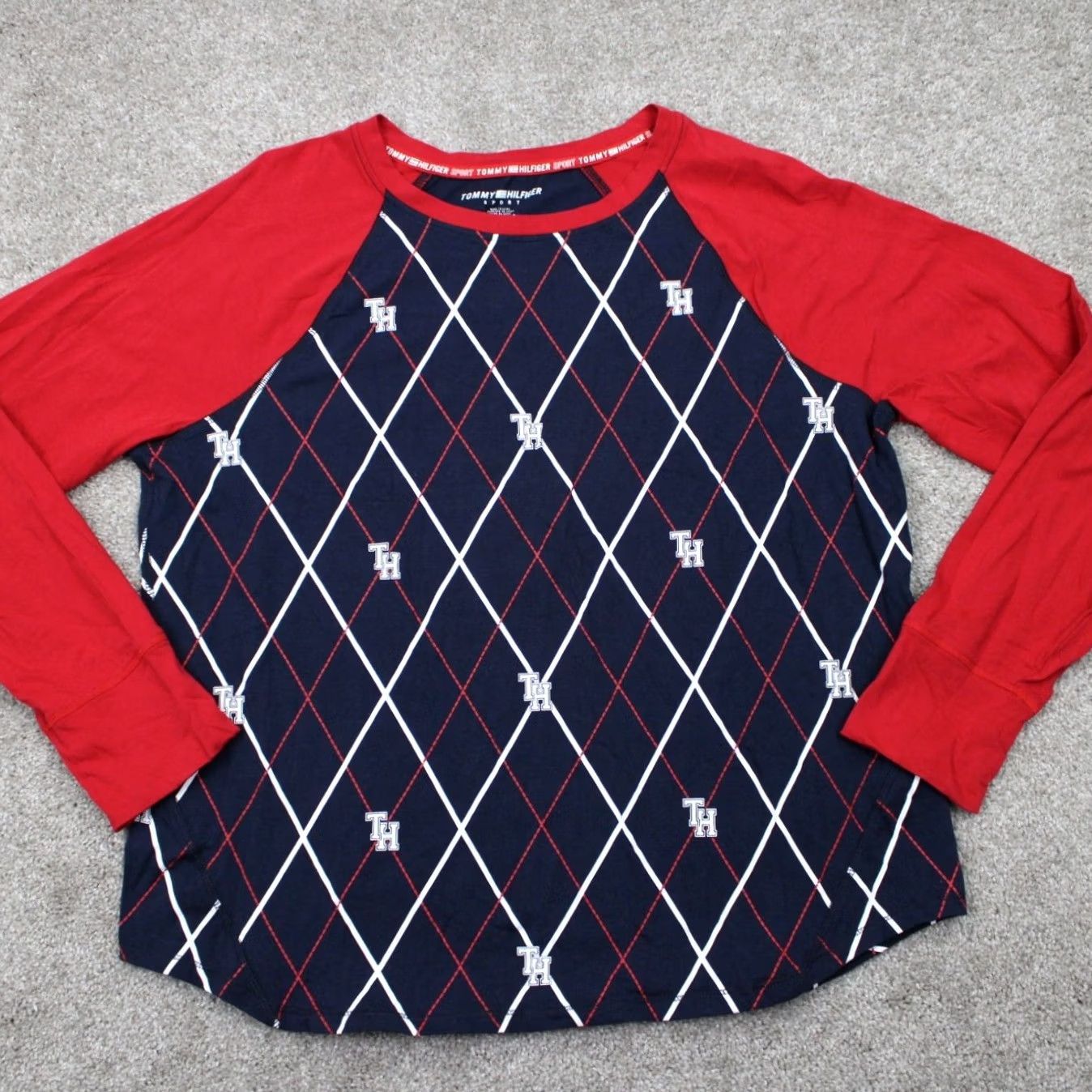 Tommy Hilfiger Tommy Hilfiger AOP Shirt Womens XL Blue/Red All Over Print Long Sleeve Pullover Shirt Womens XL Blue/Red 90s Tommy Hilfiger Shirt Mens? Size XL / US 12-14 / IT 48-50 - 2 Thumbnail