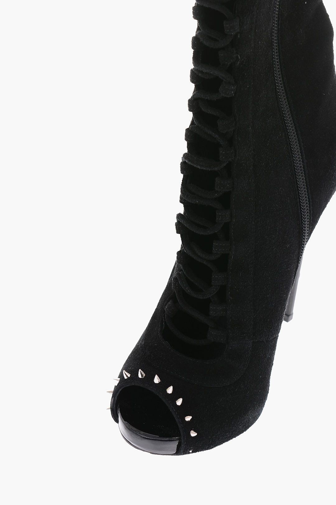 Philipp Plein og1mm0824 Leather Roses Show Peep Toe Lace-Up Boots in Black Size US 8 / IT 38 - 5 Thumbnail