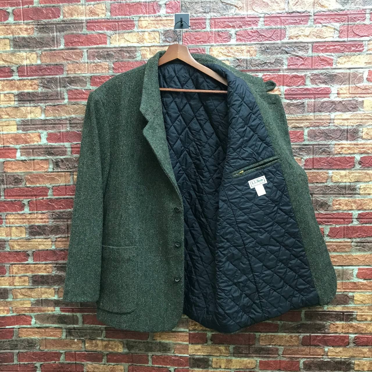 L.L. Bean Vintage 90s L.L. Bean Wool Herringbone Chore Quilted Field Size US XL / EU 56 / 4 - 4 Thumbnail