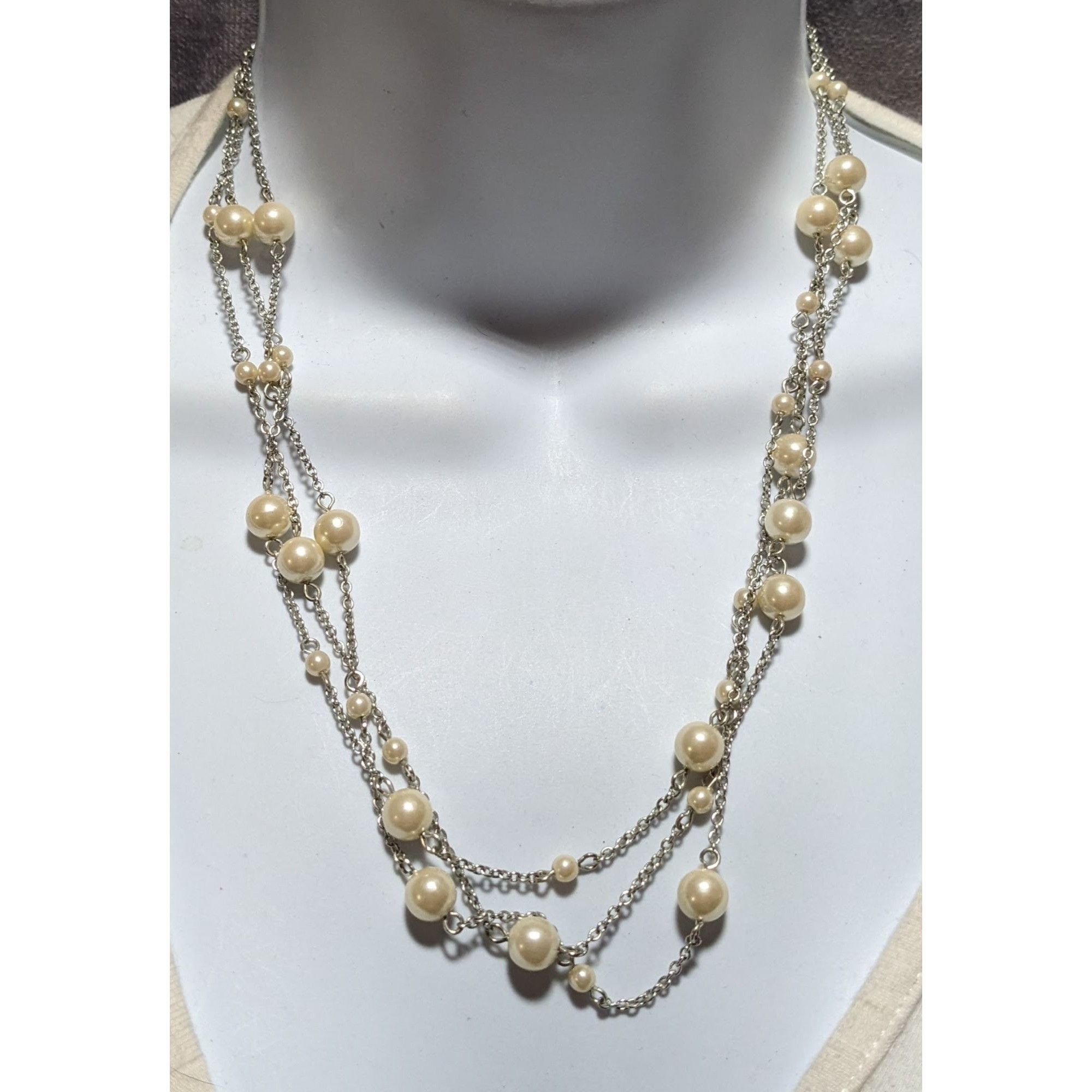 Chaps Chaps Multilayer Chain Pearl Necklace Size ONE SIZE - 7 Thumbnail