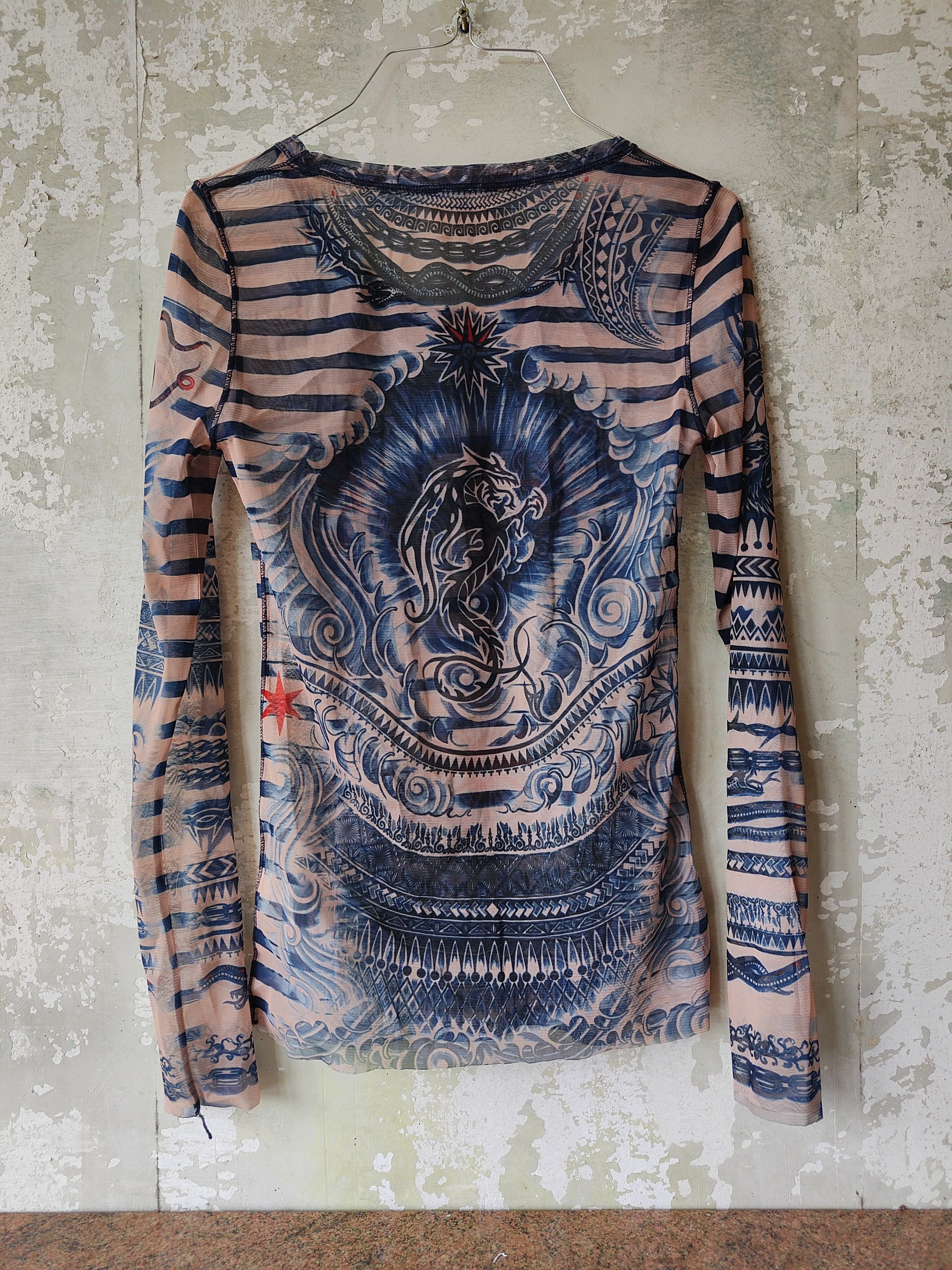 Jean Paul Gaultier × Vintage Vintage Jean Paul Gaultier mesh blouse top print tattoo Size M / US 6-8 / IT 42-44 - 3 Thumbnail