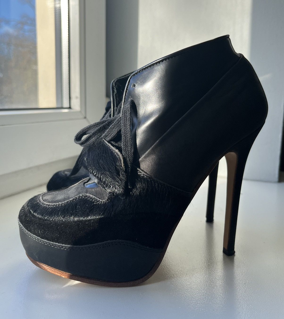 image of Acne Studios Ace Black Pony Hair High Heel Shoes Ankle Boot, Women's (Size 7)