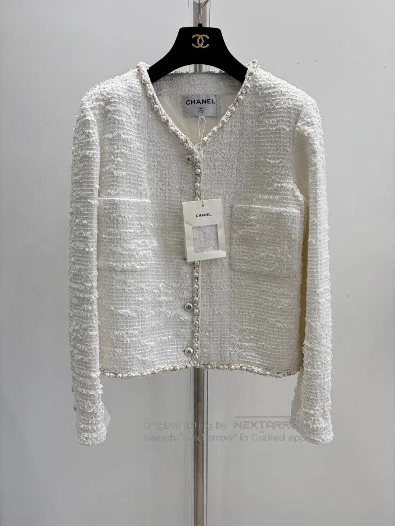 Chanel Chanel Spring and Summer Series White Pearl Tweed Coat Size S / US 4 / IT 40 - 1 Thumbnail