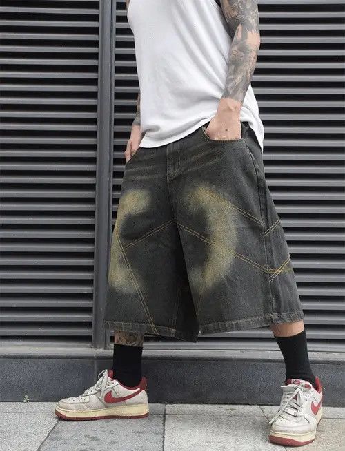 Japanese Brand Distressed Double Stitching Jorts Vintage Style Baggy Cholo Size US 29 - 1 Thumbnail