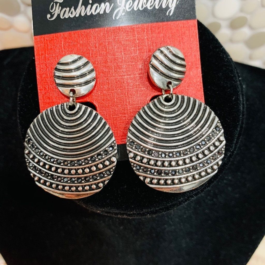 Other Black Silver with CZ BN Earrings Size ONE SIZE - 1 Thumbnail