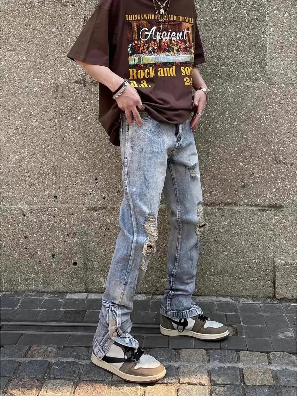 Japanese Brand Hip hop straight leg washed distressed jeans Size US 32 / EU 48 - 3 Thumbnail