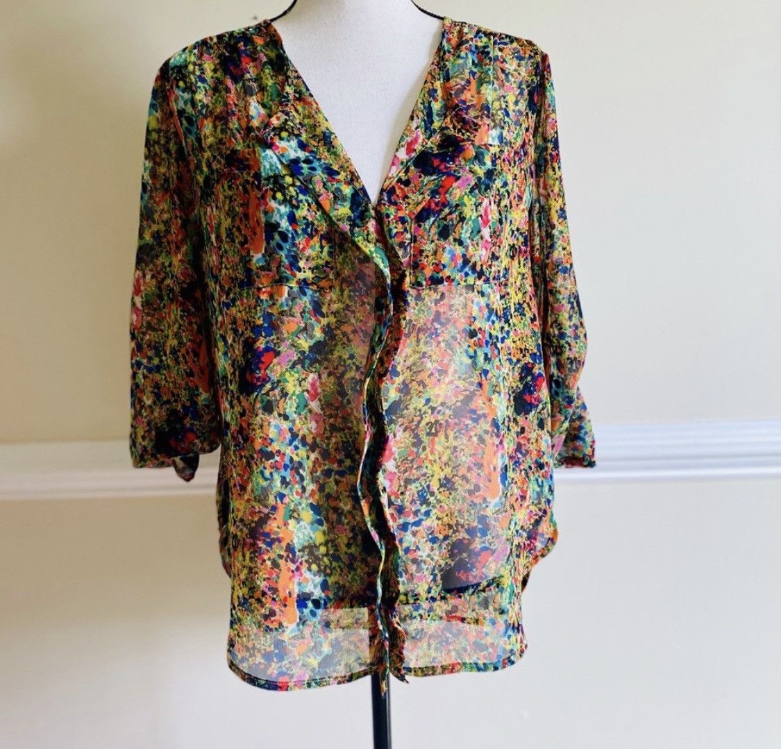 Other MULTI COLOR PAINT SPLATTER SEMI SHEER BLOUSE Size S Size S / US 4 / IT 40 - 1 Thumbnail