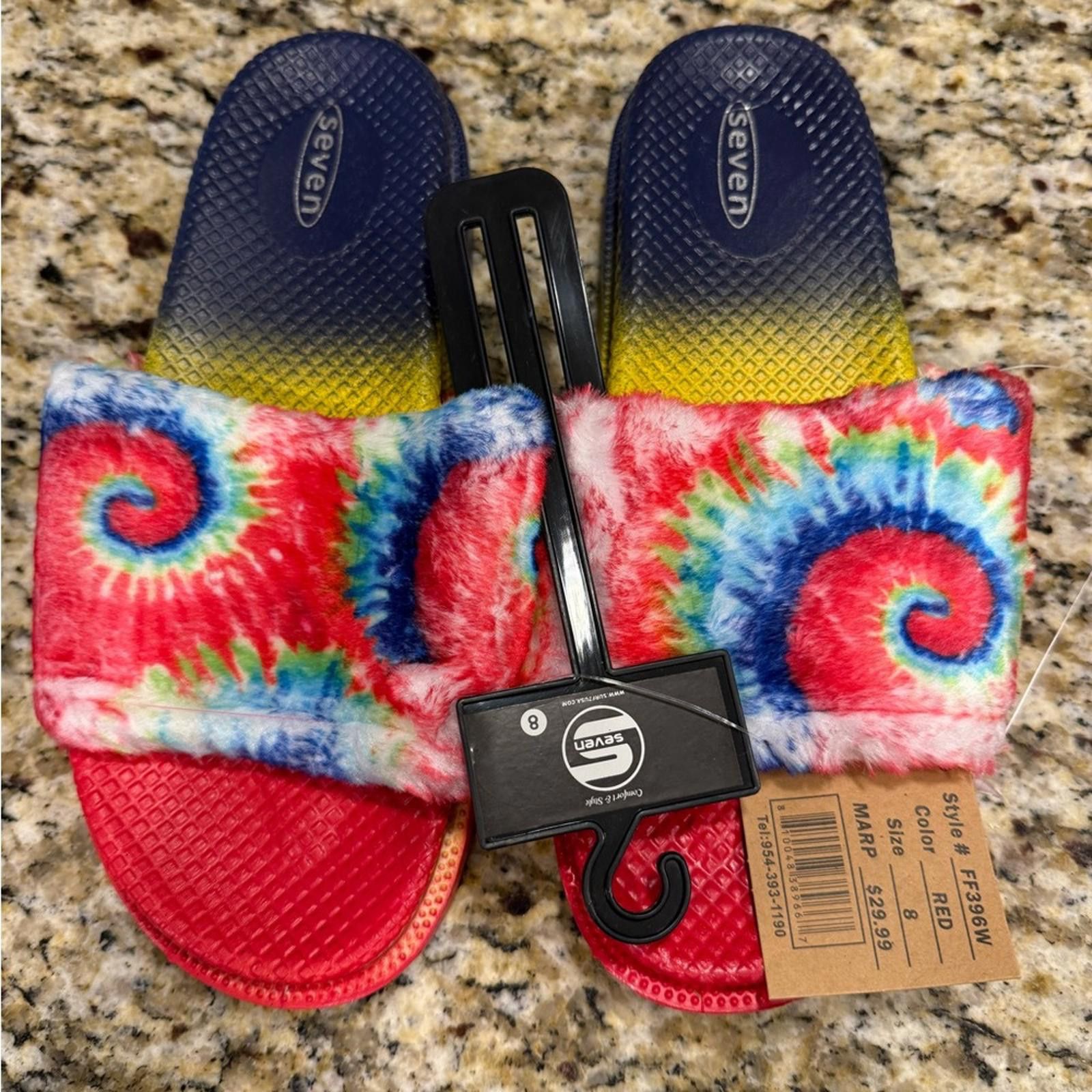 Seven 7 Seven tie dyed faux fur rainbow colored slides Size 8 Size US 8 / IT 38 - 1 Thumbnail