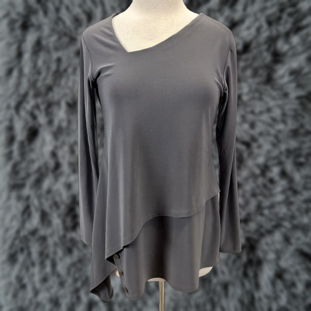 Vintage VINTAGE Sympli Canada Tunic Top Shirt Sz 4 Women’s Grey Stretch Asymmetric Tiered Size S / US 4 / IT 40 - 1 Thumbnail