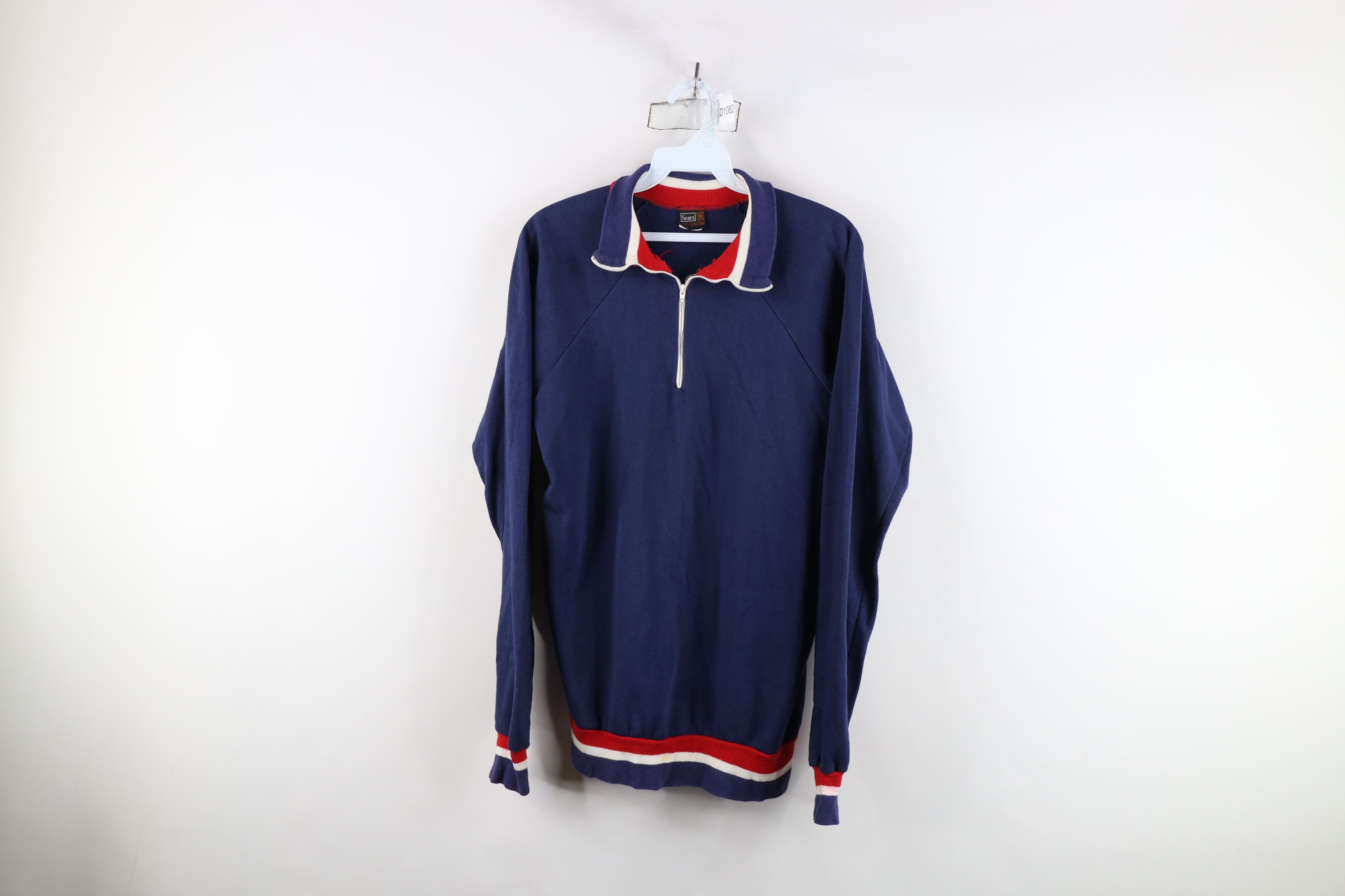 Vintage Vintage 70s Streetwear Striped Half Zip Sweatshirt USA Size US L / EU 52-54 / 3 - 1 Thumbnail