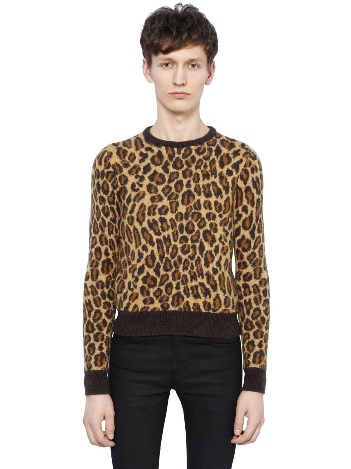 image of Hedi Slimane x Saint Laurent Paris Fw15 Leopard Print Wool Mohair Knit Sweater Xs, Men's