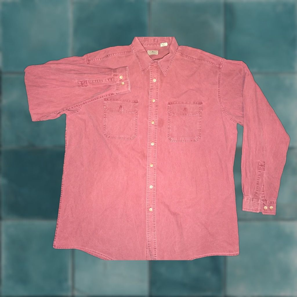 Vintage VINTAGE L.L. Bean Shirt Mens 17 Tall Red Cotton Flannel Button-Up Shirt Long Sleeve Heavyweight Pockets Workwear Casual Outdoor USA - Mens Size US XL / EU 56 / 4 - 1 Thumbnail