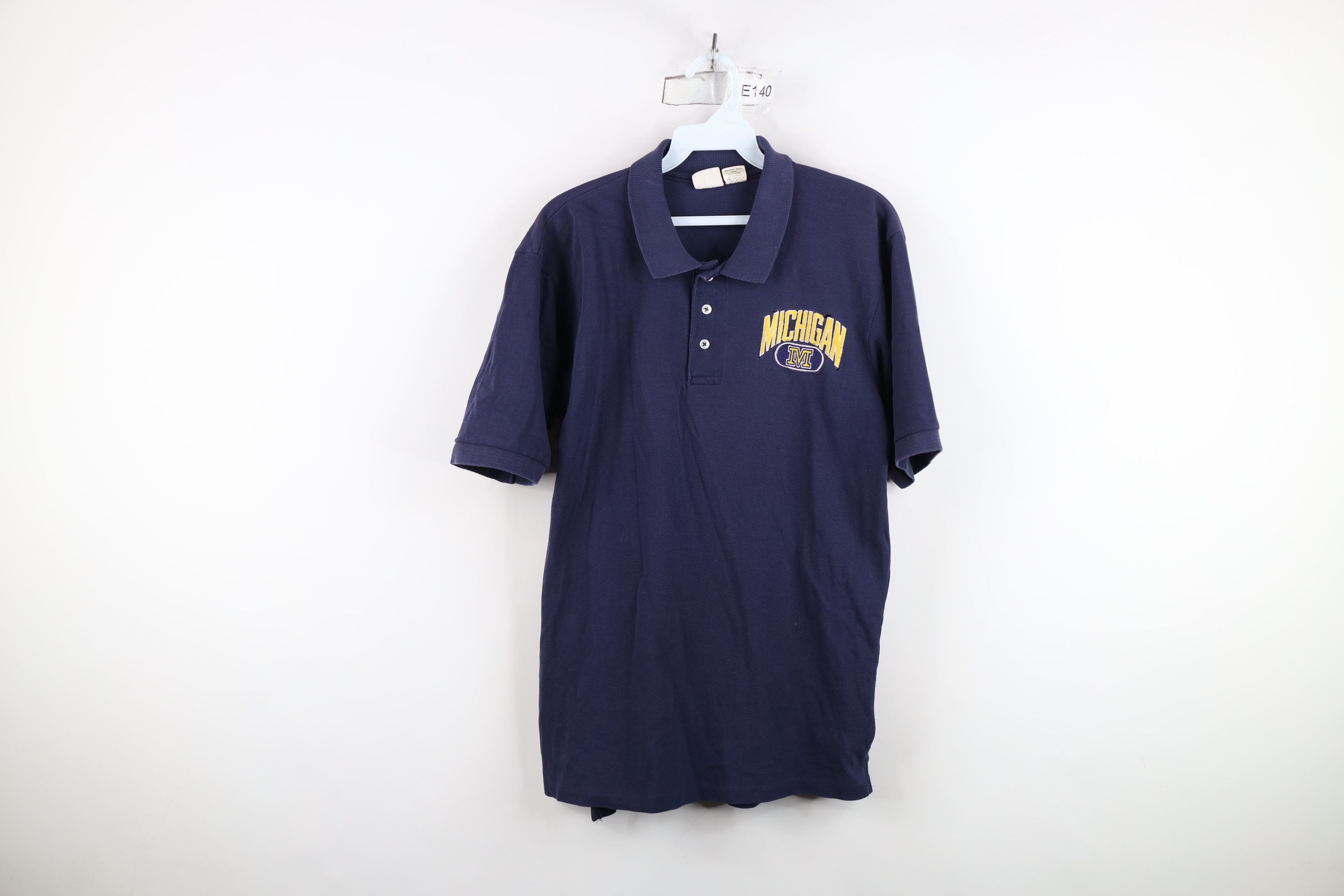 Vintage Vintage 90s University of Michigan Collared Polo Blue USA Size US L / EU 52-54 / 3 - 1 Thumbnail