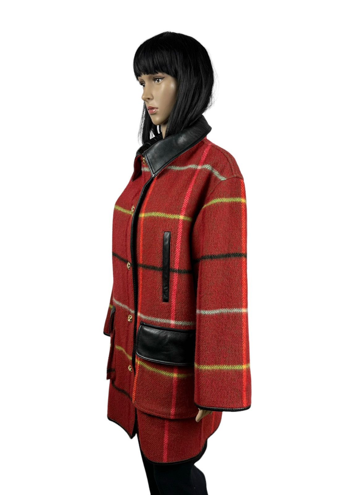 Nina Ricci × Vintage Nina Ricci Vintage Check Wool Coat Leather Trim size 38 Size S / US 4 / IT 40 - 6 Thumbnail