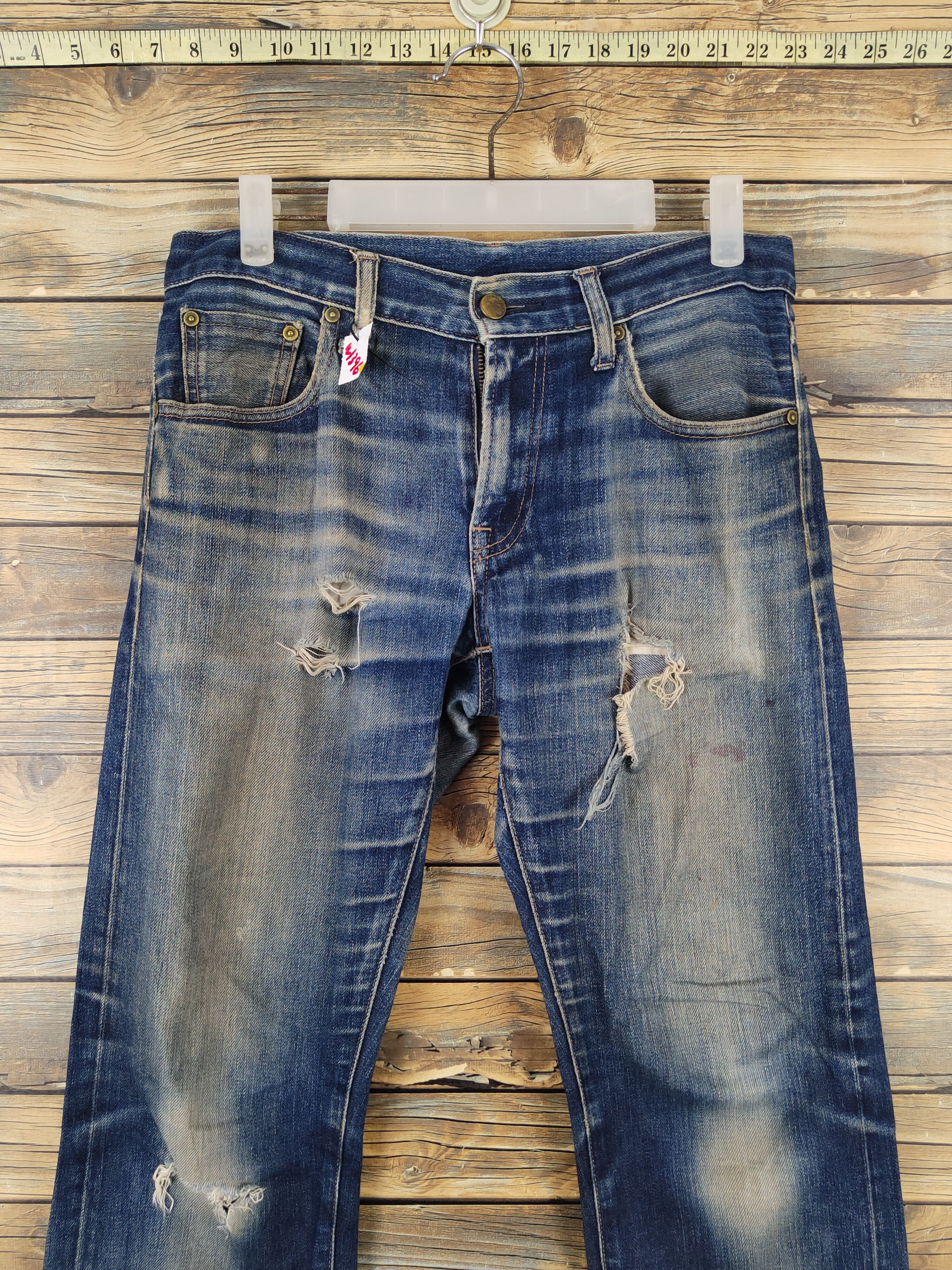 Japanese Brand Uniqlo Dark Blue Distressed Ripped Jeans#W1396 Size US 31 - 2 Thumbnail