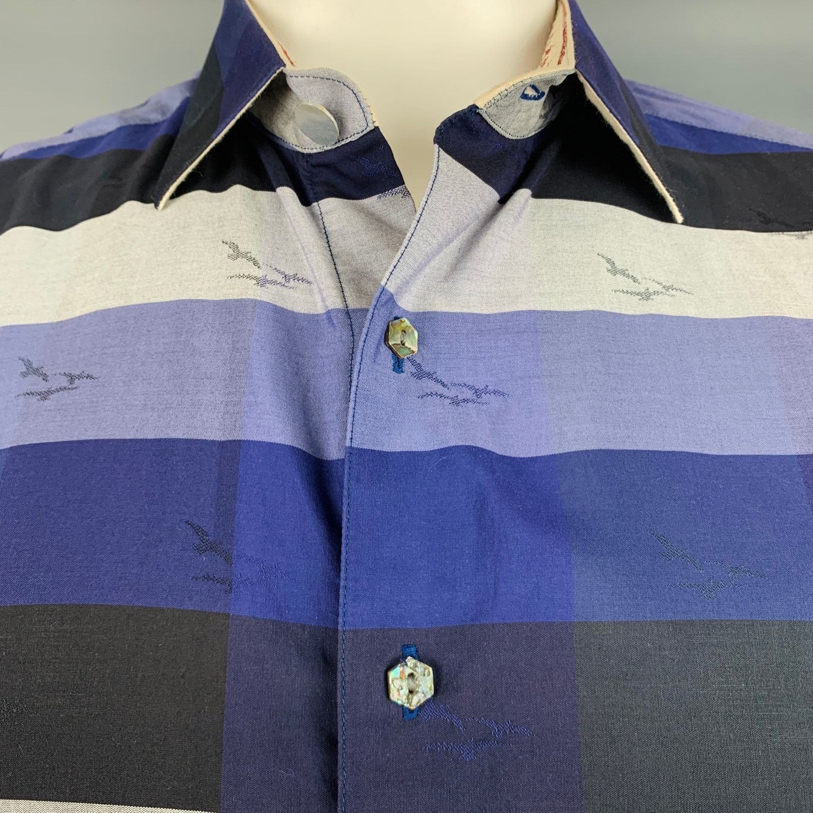 Robert Graham Size L Blue Black Grey Stripe Cotton Short Sleeve Shirt Size US L / EU 52-54 / 3 - 2 Thumbnail