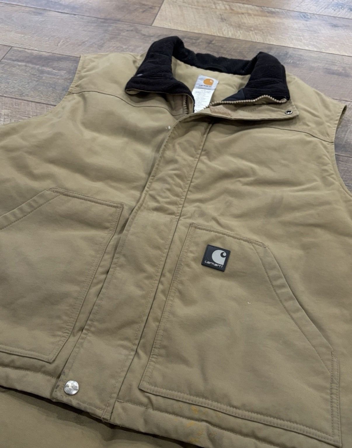 Carhartt Carhartt Quilted Vest XL Khaki Ribbed Collar Full Zip Size US XL / EU 56 / 4 - 5 Thumbnail