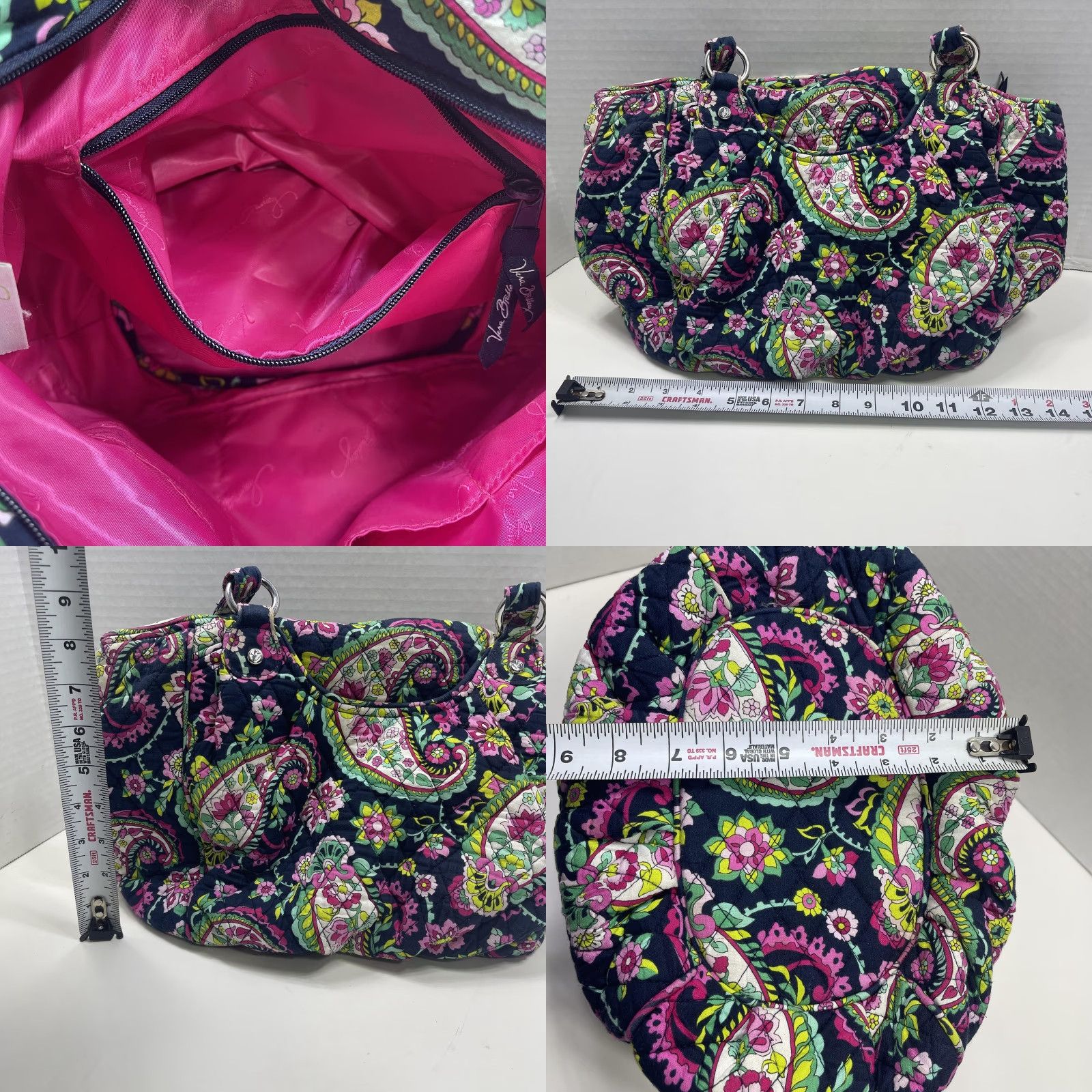 Vera Bradley Vera Bradley Shoulder Bag Womens Navy Paisley Floral Quilted Cotton Handbag Size ONE SIZE - 8 Thumbnail