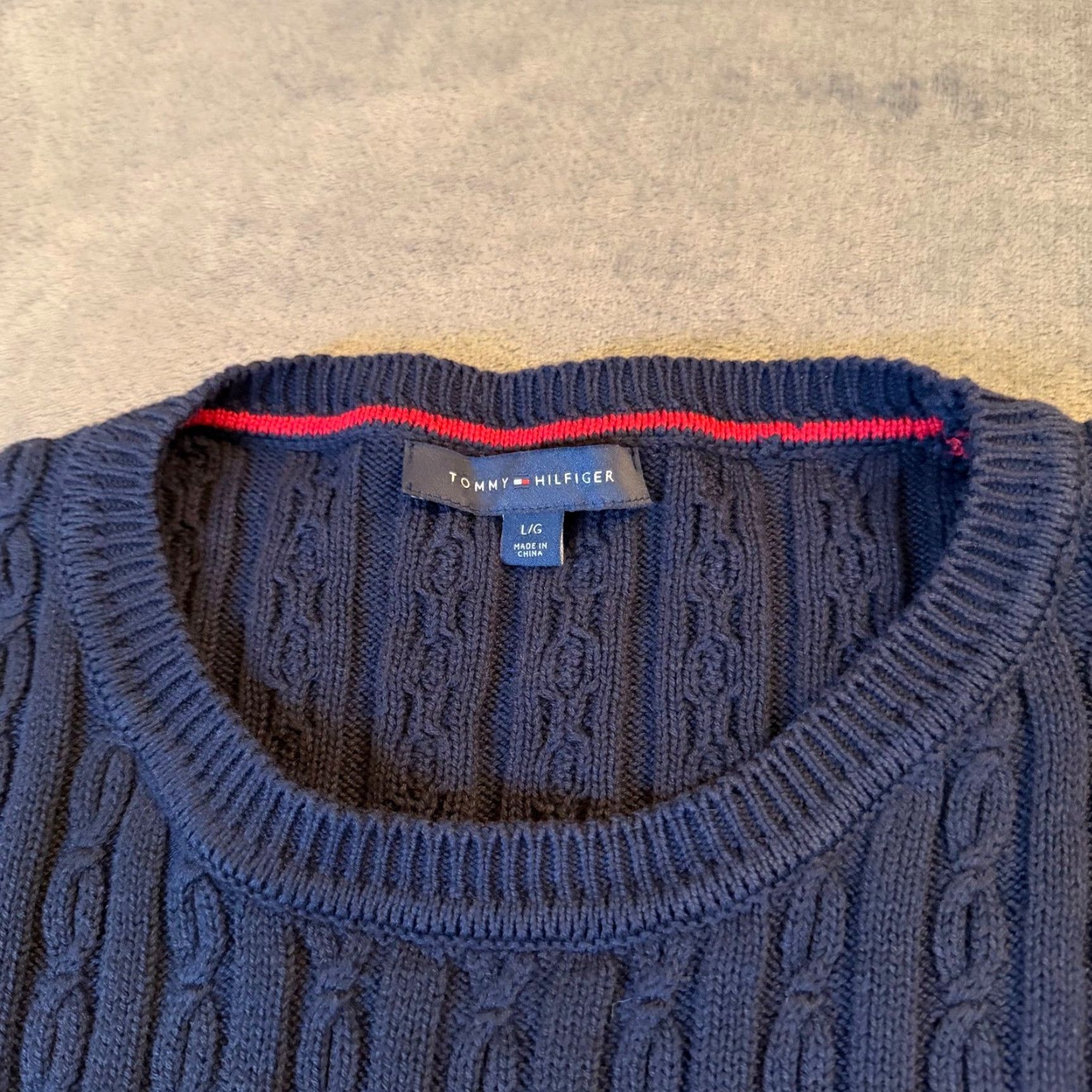 Tommy Hilfiger Tommy Hilfiger Sweater Womens Large Navy Red White Cable Knit Stripe Crew Neck Size L / US 10 / IT 46 - 3 Thumbnail