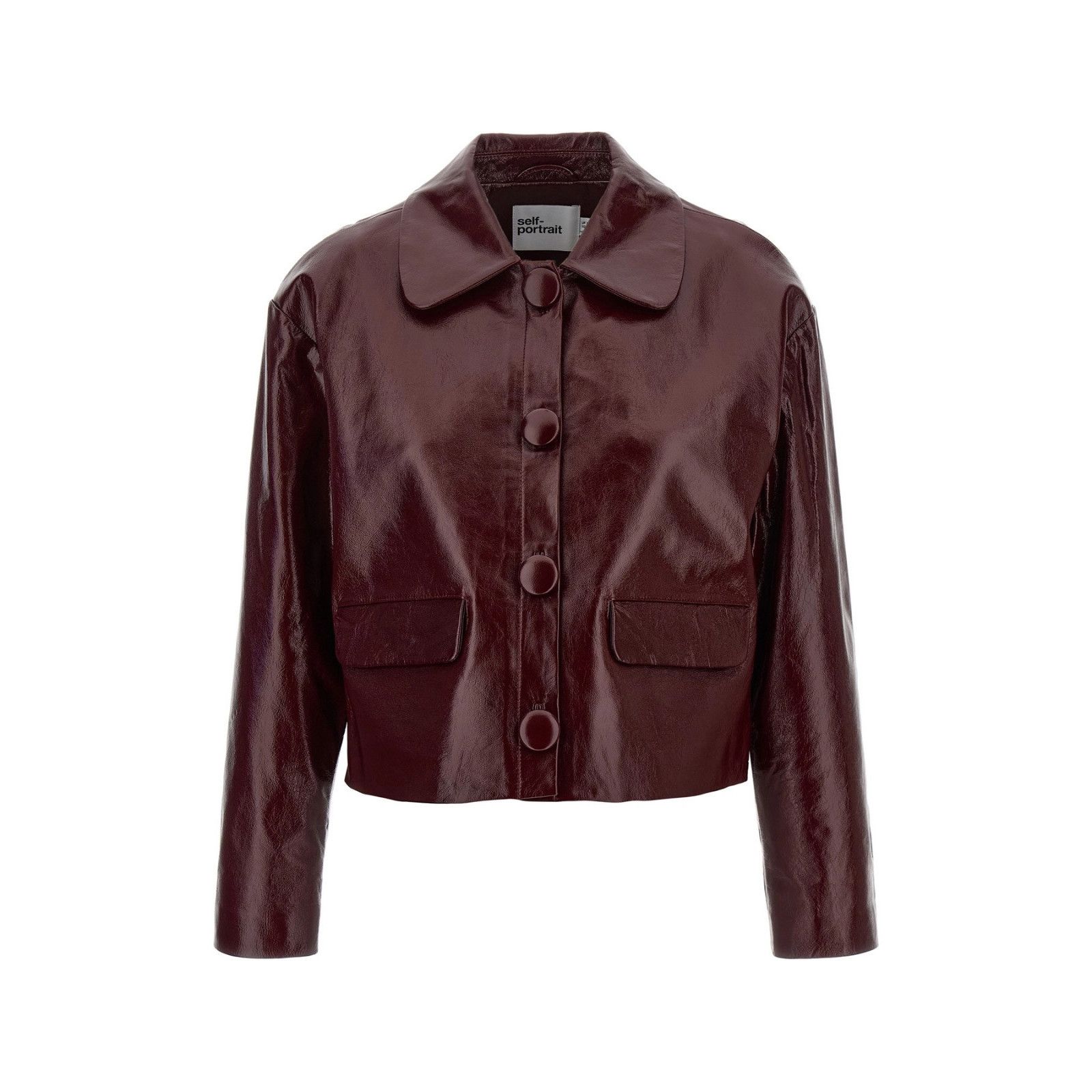 Self-Portrait SELF PORTRAIT Craque Red/Bordeaux Leather Crop Jacket New & Size L / US 10 / IT 46 - 1 Thumbnail