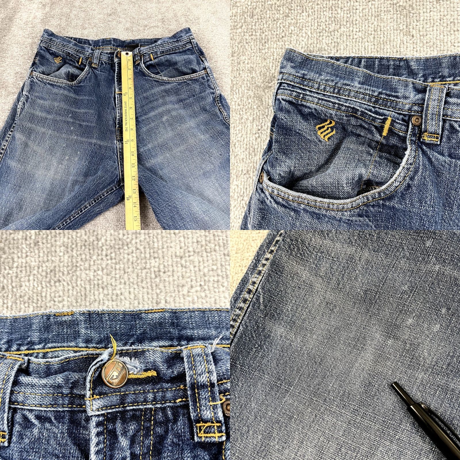 Rocawear ROCAWEAR Jeans Mens 32x31 Denim Grunge Patchwork Wide-Leg Distressed Y2K Mens Wide-Leg Jeans Blue 32 Men's Fashion Grunge Size US 32 / EU 48 - 9 Thumbnail