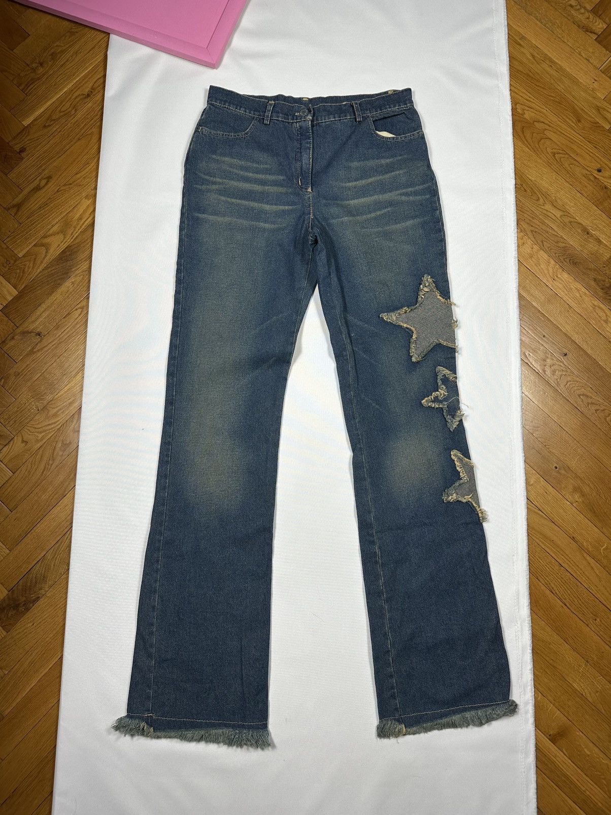 Vintage Parisport Y2k Vintage Distressed Star Straight Flared Jeans Size 28" / US 6 / IT 42 - 3 Thumbnail