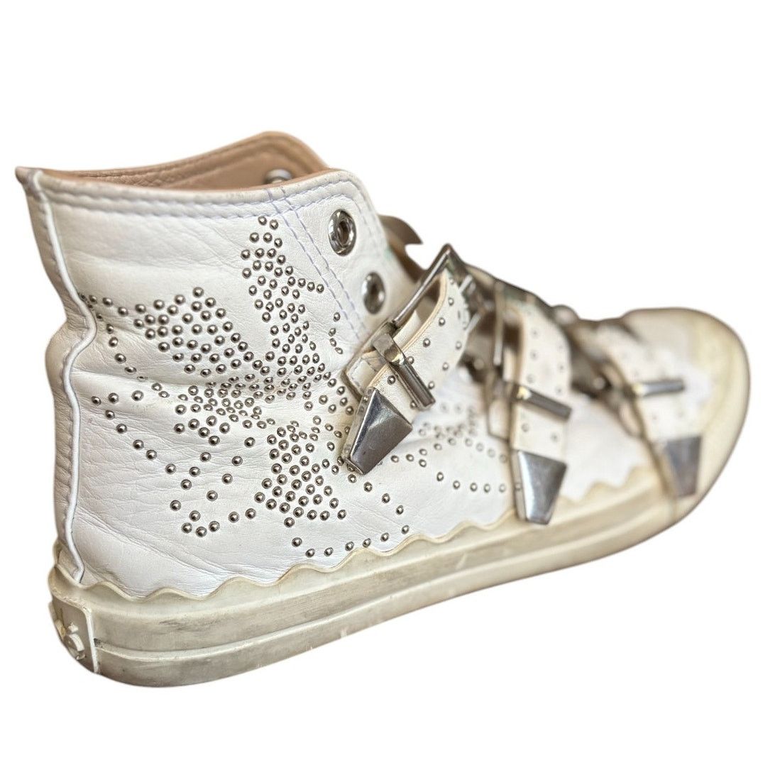 Chloe CHLOÉ 'Kyle' White Studded Buckle High Top Sneakers EU 36 Size US 6 / IT 36 - 6 Thumbnail