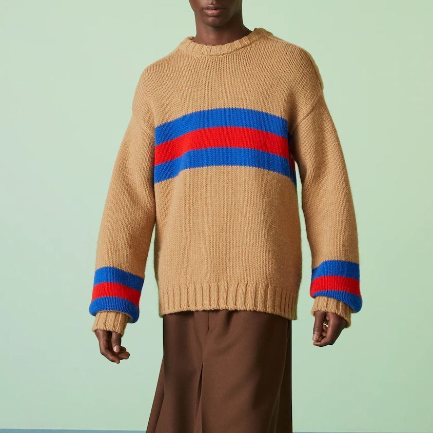 Gucci o1s1wg111025 Wool Mohair Sweater With Web Intarsia Size US XXL / EU 58 / 5 - 2 Thumbnail