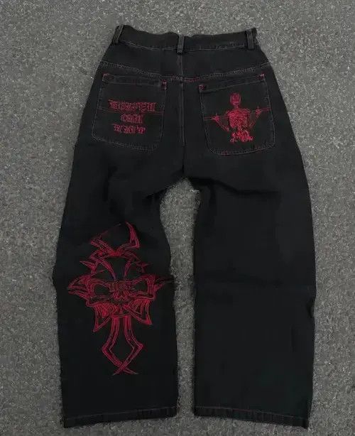 American Retro Y2K pants skeleton straight Trousers Wide Leg