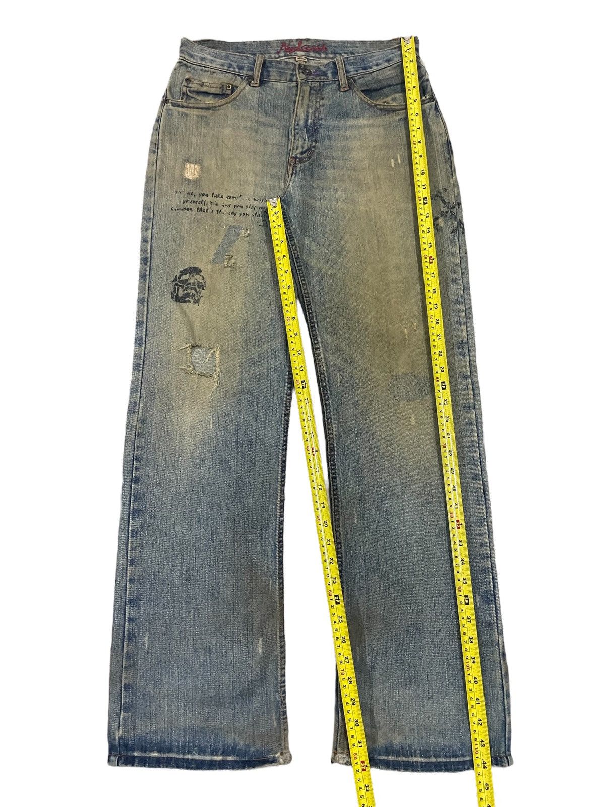 If Six Was Nine Nylous Skull & Cross Design Mud Wash Punk Ripped Loose Jeans Size US 32 / EU 48 - 17 Thumbnail