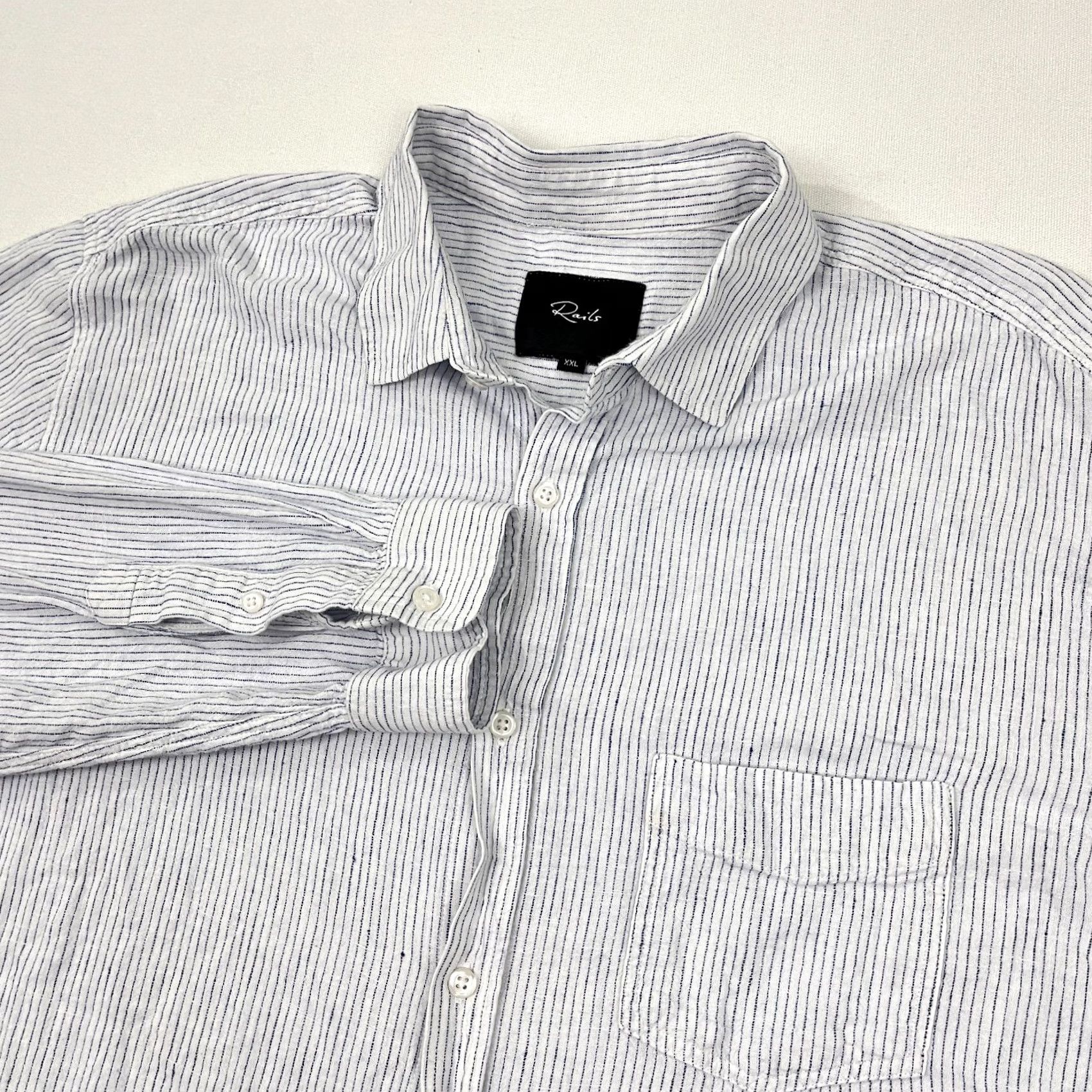Rails Rails Shirt Mens XL / 2XL Connor White Royal Stripe Linen Blend Button Up Preppy Size US XXL / EU 58 / 5 - 2 Thumbnail