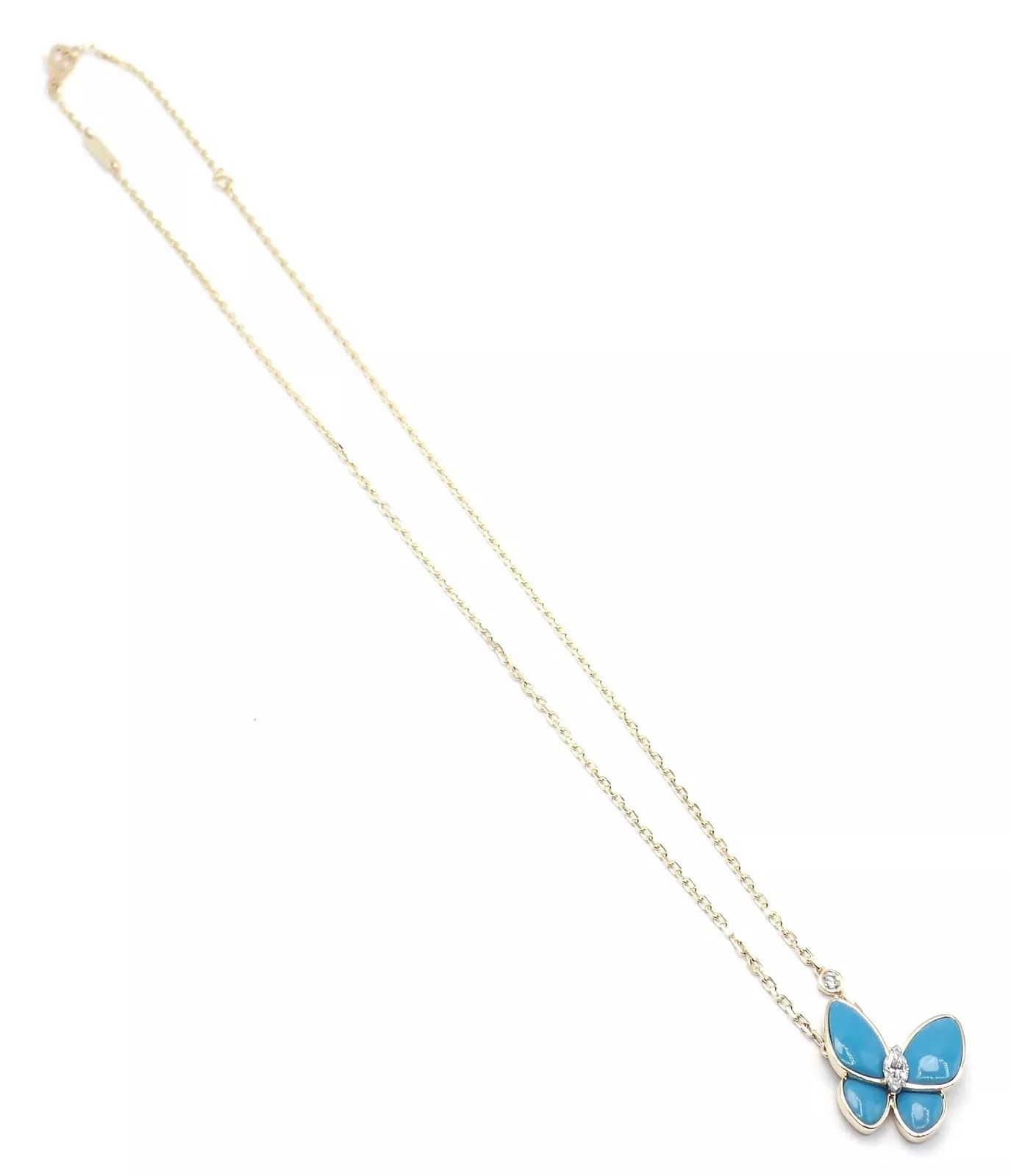 Van Cleef & Arpels 18k Gold Diamond Turquoise Butterfly Pendant Necklace Cert Size ONE SIZE - 8 Thumbnail