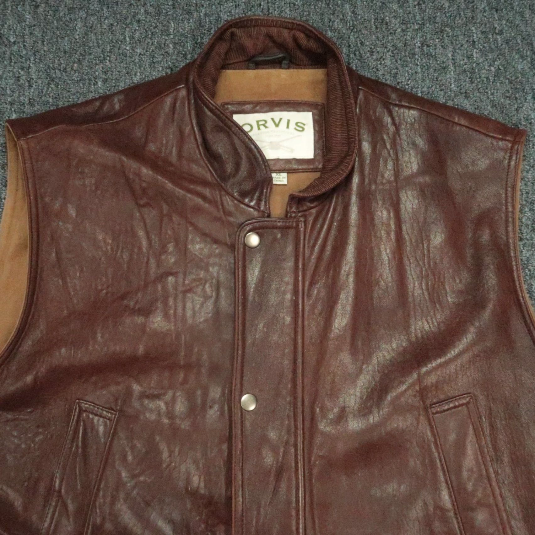 Orvis Orvis Mens XL Brown Leather Full Zip Lined Vest Pockets Hiking Hunting Casual Workwear Winter Spring Fall Mens Size US XL / EU 56 / 4 - 2 Thumbnail