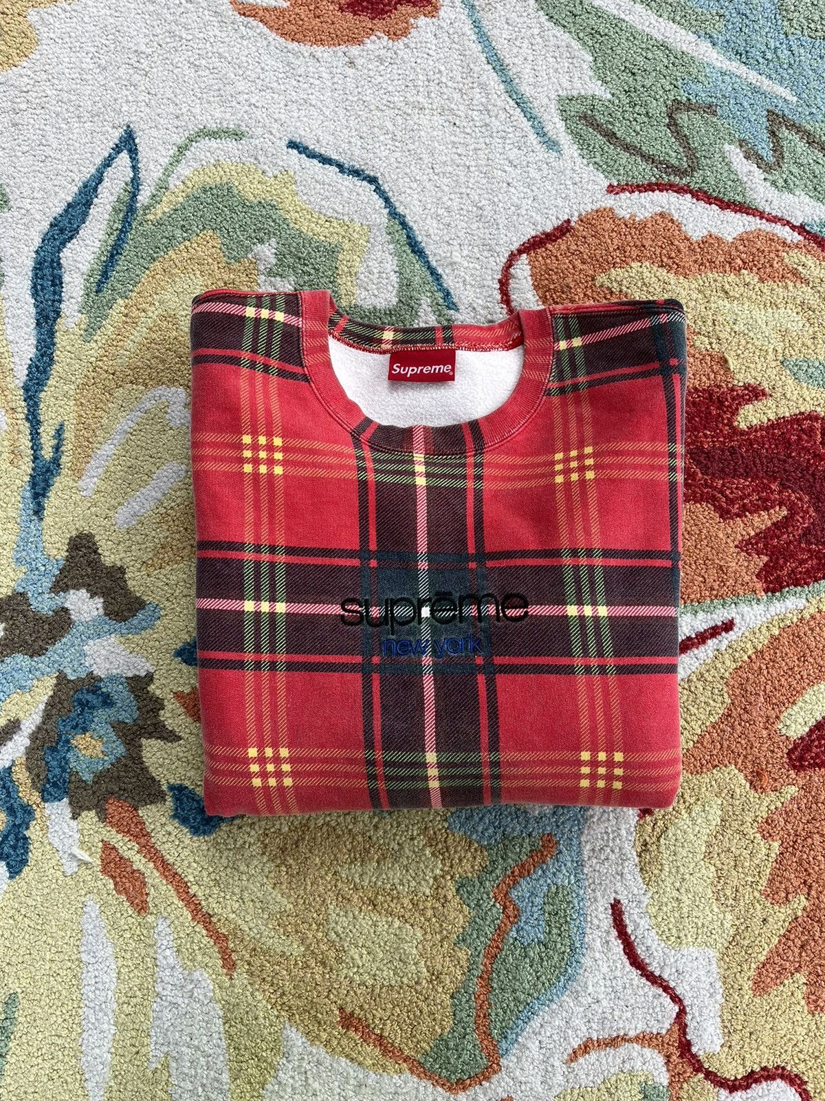 image of Supreme Plaid Crewneck Ss21 Red, Men's (Size XL)