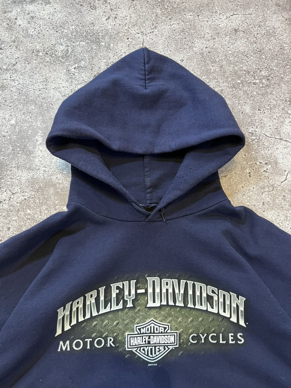 90s FADED Vintage Harley Davidson Motors Hoodie Blue Flame