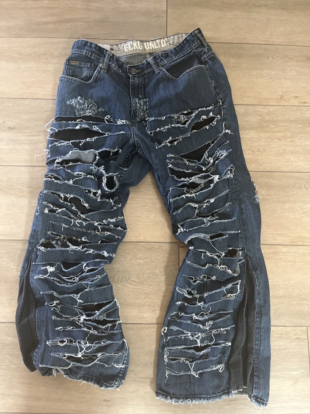 Designer × Japanese Brand baggy fit ECKO flared slit jeans Size US 36 / EU 52 - 1 Thumbnail